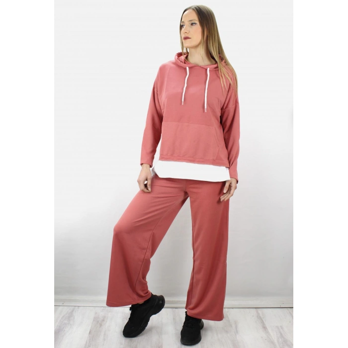 Bol Paça Kapşonlu Eşofman Takımı Pudra - 1908.130.