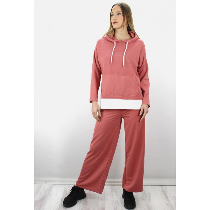 Bol Paça Kapşonlu Eşofman Takımı Pudra - 1908.130.