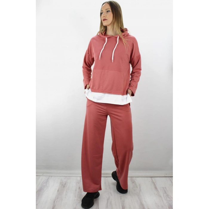 Bol Paça Kapşonlu Eşofman Takımı Pudra - 1908.130.