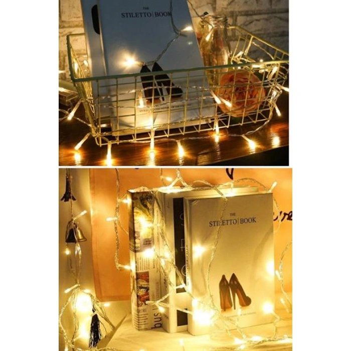 TUFEYO 10 Metre 100 Ledli 8 Fonksiyonlu Dekoratif Lambader Sarı Lamba