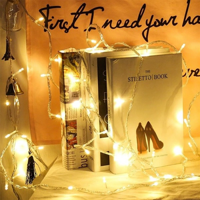 TUFEYO 10 Metre 100 Ledli 8 Fonksiyonlu Dekoratif Lambader Sarı Lamba