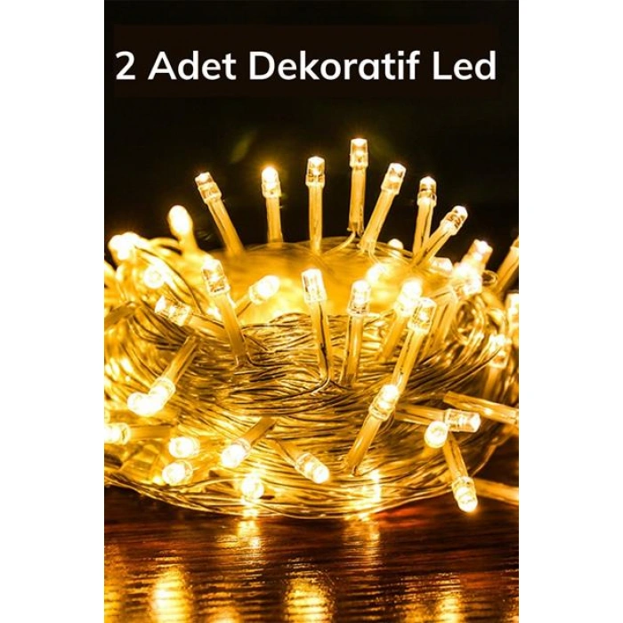 TUFEYO 10 Metre 100 Ledli 8 Fonksiyonlu Dekoratif Lambader Sarı Lamba
