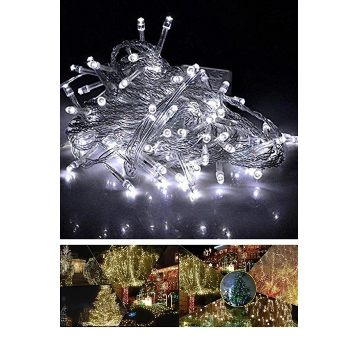 TUFEYO 100 Ledli 8 Fonksiyonlu 10 Metre Led Aydınlatma Dekor Lambası (beyaz)