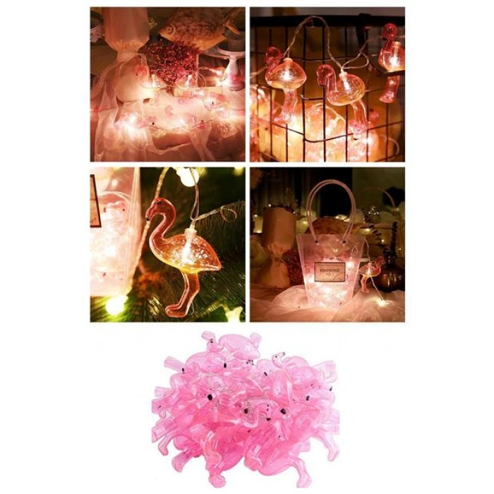 TUFEYO 10lu Pilli Led Flamingo Dekoratif Işık Zinciri Aydınlatma 1,5 Mt