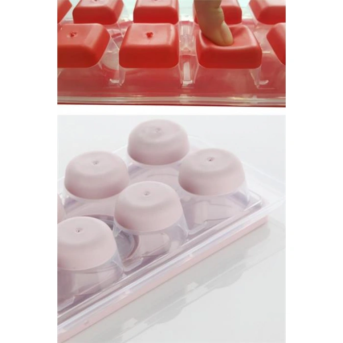 TUFEYO 12li Kapaklı Yapışmaz Silikon Tabanlı Plastik Küp Buz Kalıbı