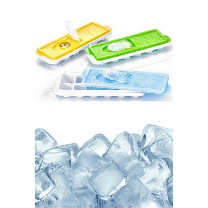 TUFEYO 12li Kapaklı Yapışmaz Silikon Tabanlı Plastik Küp Buz Kalıbı