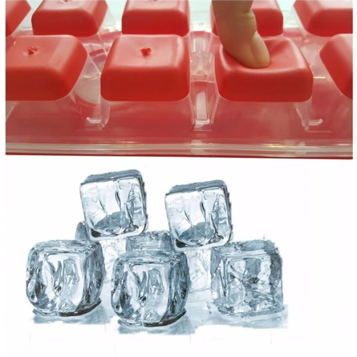 TUFEYO 12li Kapaklı Yapışmaz Silikon Tabanlı Plastik Küp Buz Kalıbı