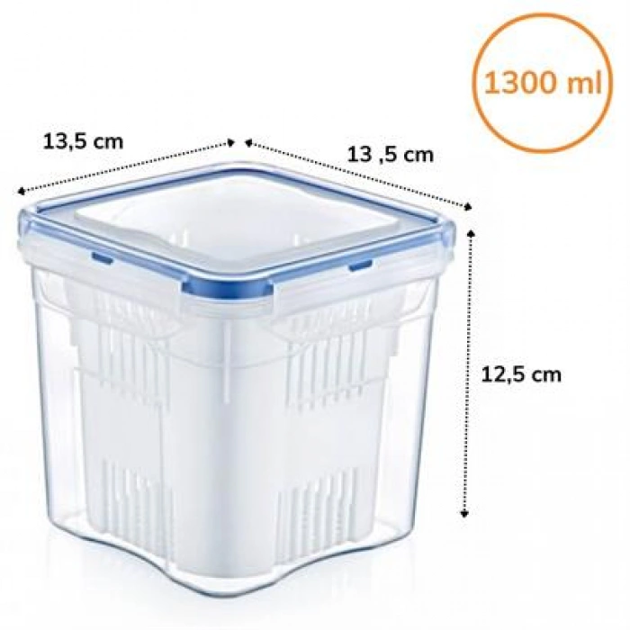 TUFEYO 1,3 Litre Kapasiteli Sızdırmaz Hava Geçirmez Klips Kapaklı Süzgeçli Zeytin Saklama Kabı