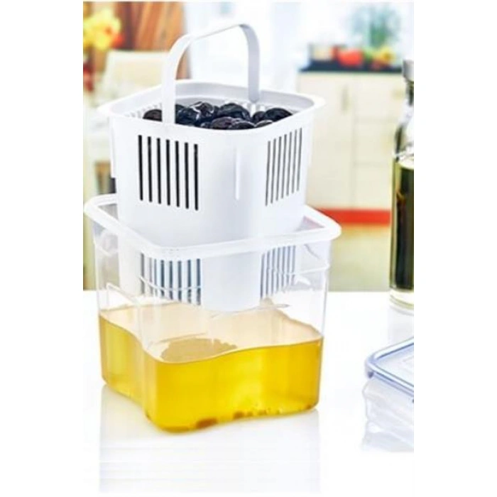 TUFEYO 1,3 Litre Kapasiteli Sızdırmaz Hava Geçirmez Klips Kapaklı Süzgeçli Zeytin Saklama Kabı