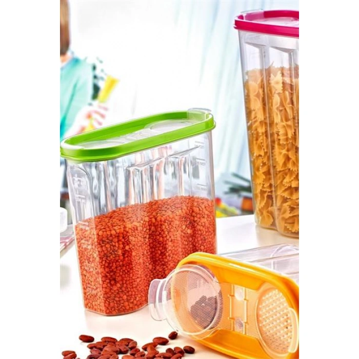 TUFEYO 2 Kapaklı Ölçekli Erzak Kuru Gıda Saklama Kutusu Kabı - 1,7 Litre - SA935