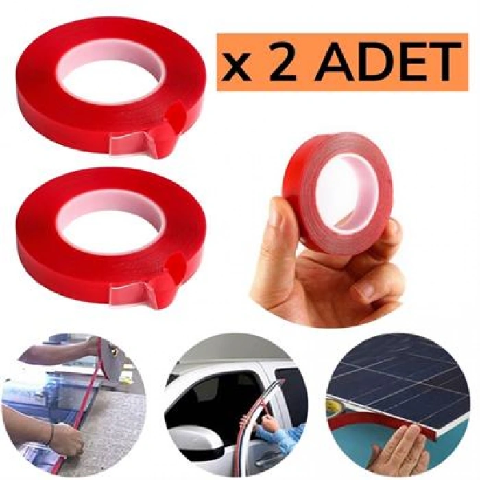 TUFEYO 2 Metre Güçlü Yapışkanlı Çift Taraflı Slikon Pratik Şeffaf Bant