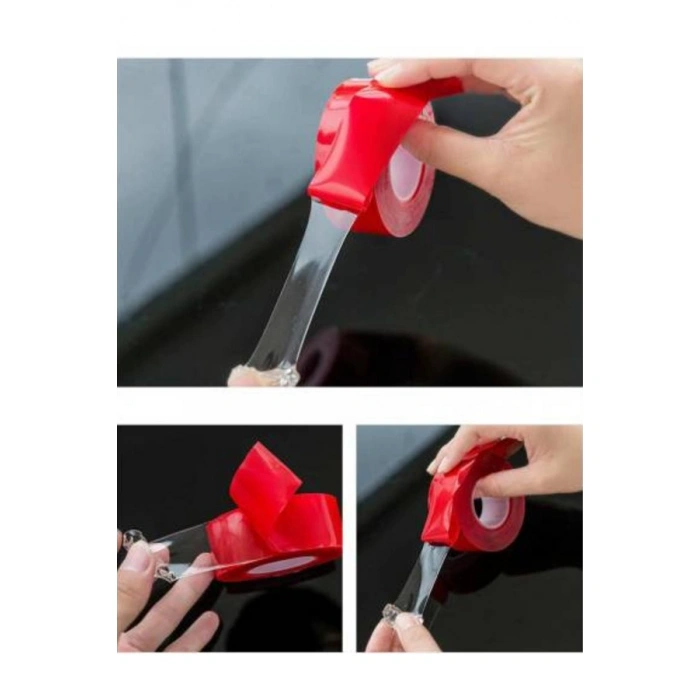 TUFEYO 2 Metre Güçlü Yapışkanlı Çift Taraflı Slikon Pratik Şeffaf Bant