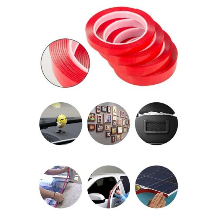 TUFEYO 2 Metre Güçlü Yapışkanlı Çift Taraflı Slikon Pratik Şeffaf Bant