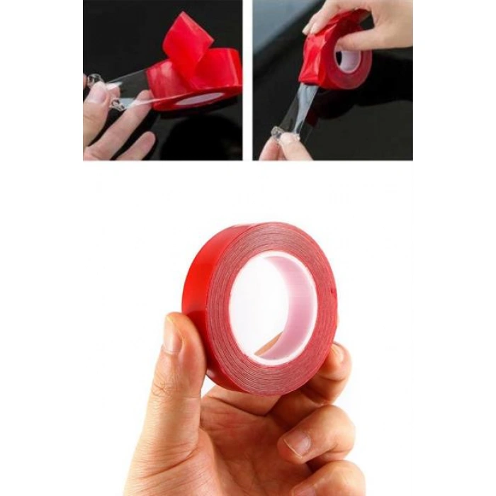 TUFEYO 2 Metre Güçlü Yapışkanlı Çift Taraflı Slikon Pratik Şeffaf Bant