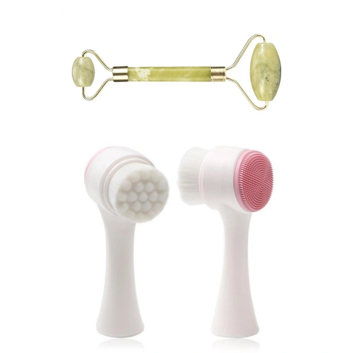 TUFEYO 2li Set Çift Taraflı Cilt Temizleme Fırçası ve Yeşim Taşı Çift Taraflı Cilt Masaj Aleti