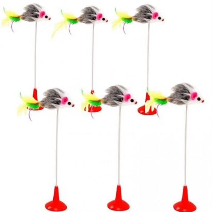 TUFEYO 2li Vantuzlu Fareli Tüylü Hareketli Çanlı ve Esneyen Eğlenceli Peluş Kedi Oyuncağı