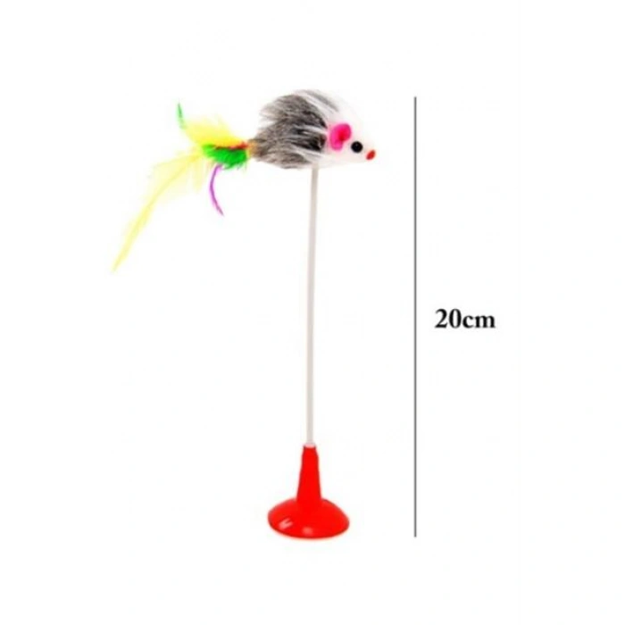TUFEYO 2li Vantuzlu Fareli Tüylü Hareketli Çanlı ve Esneyen Eğlenceli Peluş Kedi Oyuncağı