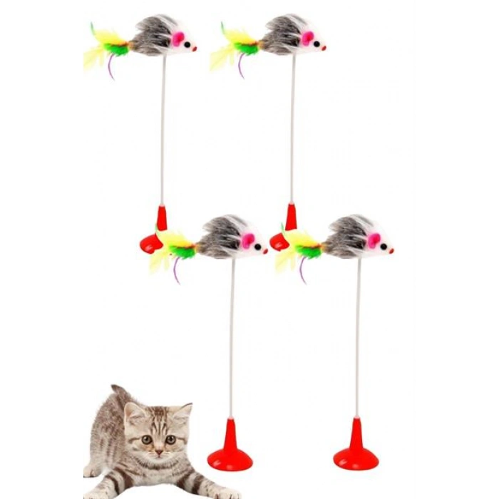 TUFEYO 2li Vantuzlu Fareli Tüylü Hareketli Çanlı ve Esneyen Eğlenceli Peluş Kedi Oyuncağı