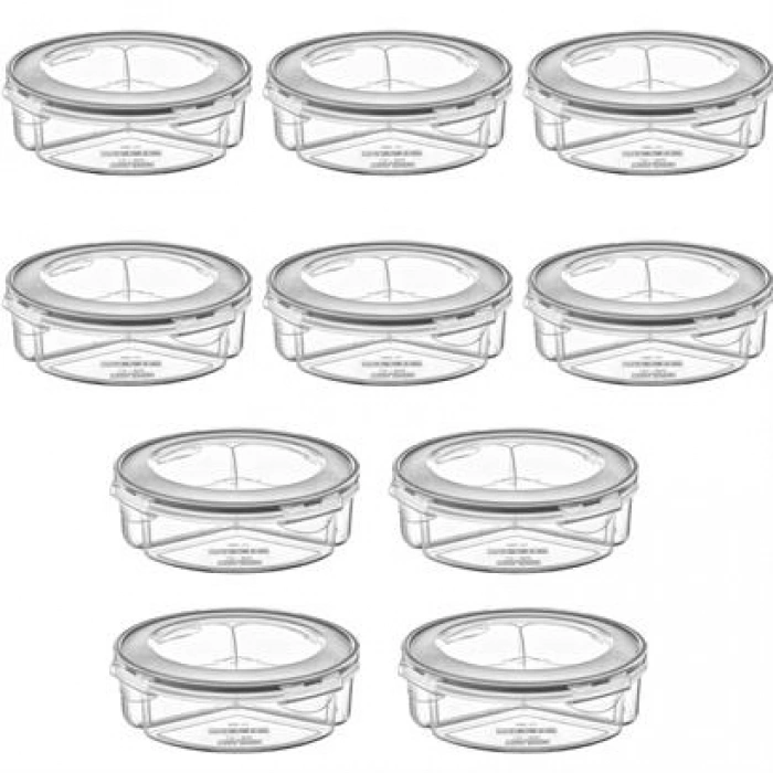 TUFEYO 3 Bölmeli Sızdırmaz Contalı Kilitli Kapaklı 1,35 Litre yuvarlak Erzak Saklama Kabı LC-500