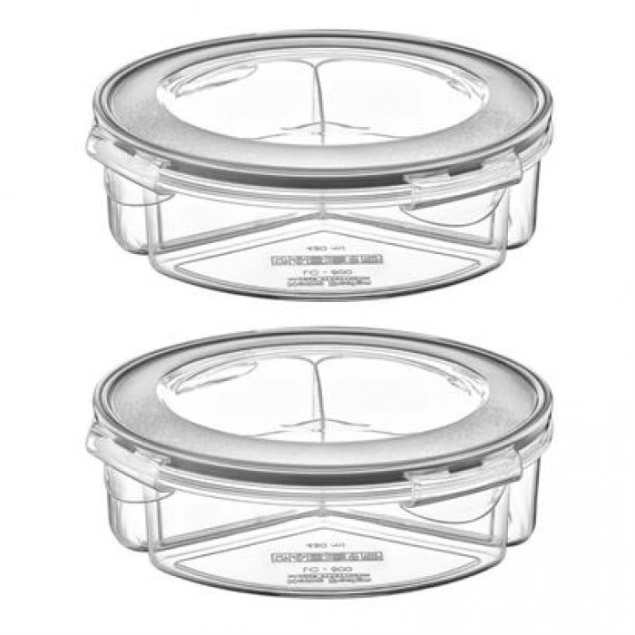 TUFEYO 3 Bölmeli Sızdırmaz Contalı Kilitli Kapaklı 1,35 Litre yuvarlak Erzak Saklama Kabı LC-500