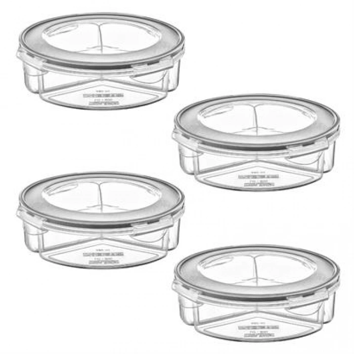 TUFEYO 3 Bölmeli Sızdırmaz Contalı Kilitli Kapaklı 1,35 Litre yuvarlak Erzak Saklama Kabı LC-500