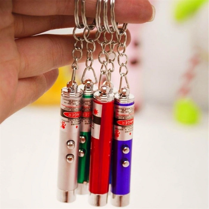 TUFEYO  3 Fonksiyonlu Kırmızı Beyaz Işıklı Led Lazer Kedi Köpek Oyuncak Anahtarlık