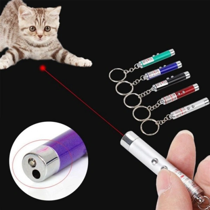 TUFEYO  3 Fonksiyonlu Kırmızı Beyaz Işıklı Led Lazer Kedi Köpek Oyuncak Anahtarlık