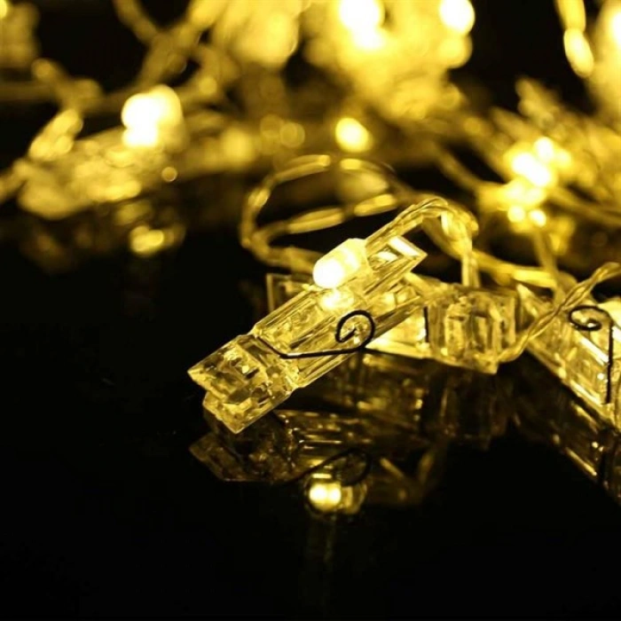 TUFEYO 3 Metre 20li Led Işıklı Dekoratif Fotoğraf Askılığı Mandalları