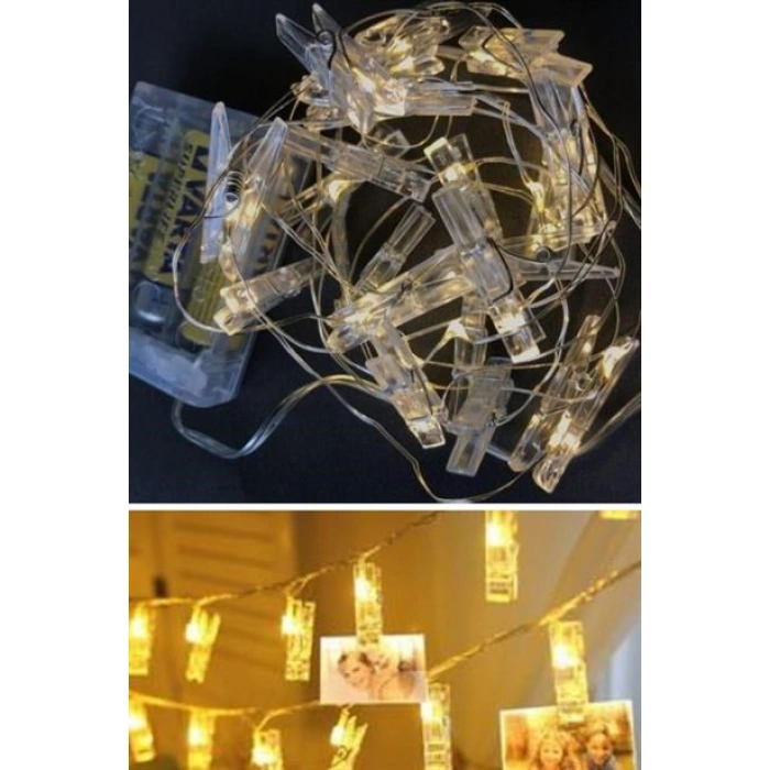 TUFEYO 3 Metre 20li Led Işıklı Dekoratif Fotoğraf Askılığı Mandalları