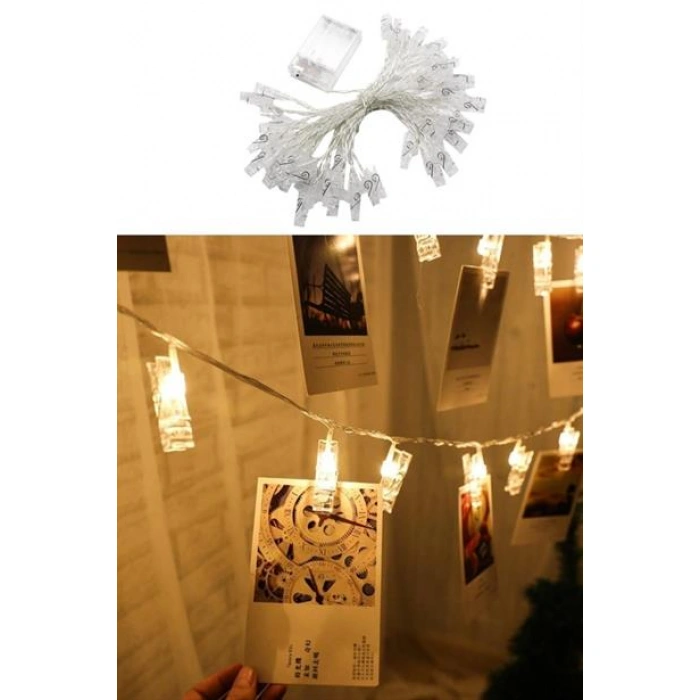 TUFEYO 3 Metre 20li Led Işıklı Dekoratif Fotoğraf Askılığı Mandalları