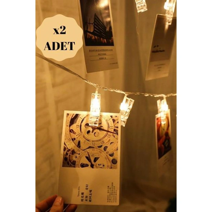 TUFEYO 3 Metre 20li Led Işıklı Dekoratif Fotoğraf Askılığı Mandalları