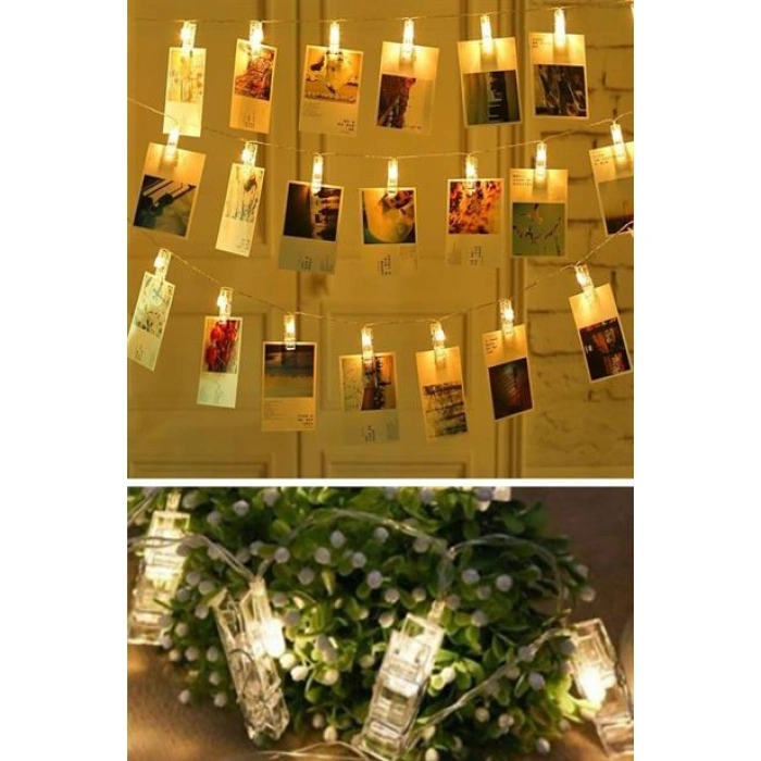 TUFEYO 3 Metre 20li Led Işıklı Dekoratif Fotoğraf Askılığı Mandalları