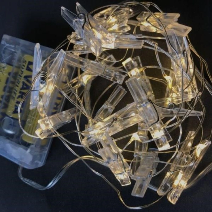 TUFEYO 3 Metre 20li Led Işıklı Dekoratif Fotoğraf Askılığı Mandalları