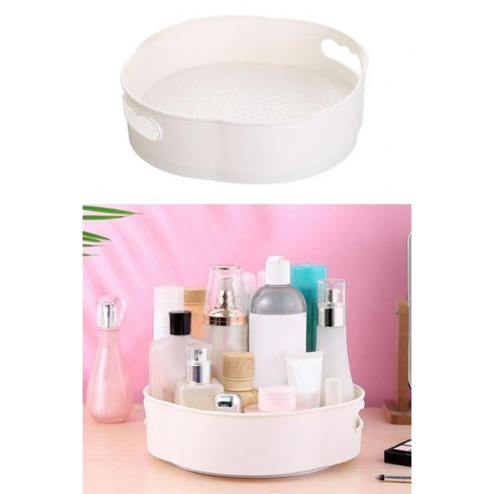 TUFEYO 360 Derece Dönebilen Mekanizmalı Yuvarlak Tepsi Formlu Sunum ve Servis Organizer Tablası