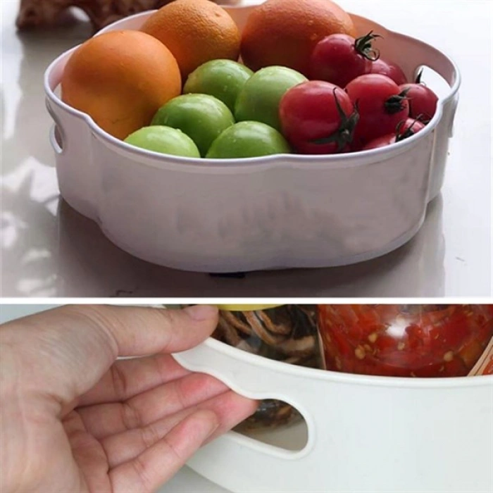 TUFEYO 360 Derece Dönebilen Mekanizmalı Yuvarlak Tepsi Formlu Sunum ve Servis Organizer Tablası