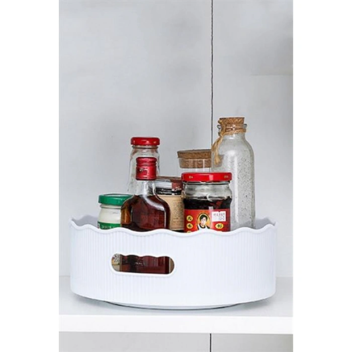 TUFEYO 360 Derece Dönebilen Mekanizmalı Yuvarlak Tepsi Formlu Sunum ve Servis Organizer Tablası