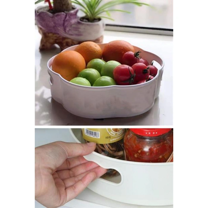 TUFEYO 360 Derece Dönebilen Mekanizmalı Yuvarlak Tepsi Formlu Sunum ve Servis Organizer Tablası