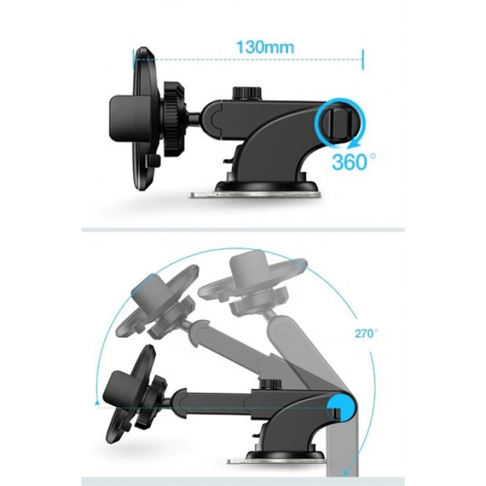 TUFEYO 360 Derece Dönen Torpido Üstü Uzunluk Ayarlamalı Vantuzlu Teleskopik Araç Telefon Tutucu