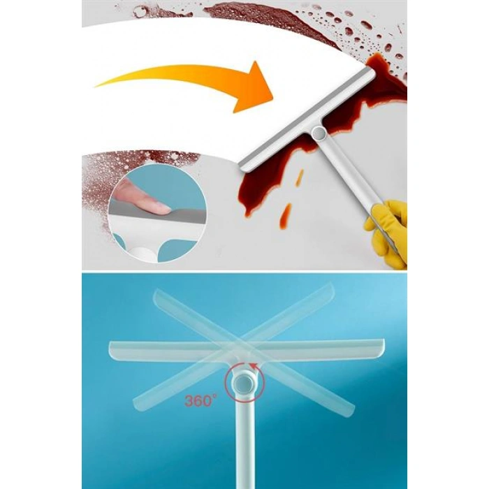 TUFEYO 360 Derece Döner Başlıklı Cam Sil Çok Amaçlı Pratik Cam Ayna Fayans Silme Aparatı