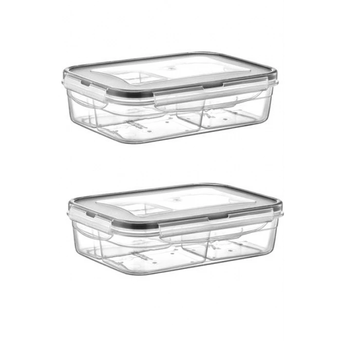 TUFEYO 4 Bölmeli Sızdırmaz Contalı Kilitli Kapaklı 1 Litre Erzak Saklama Kabı -LC520