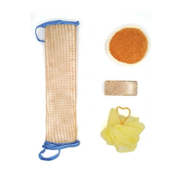 TUFEYO 4 Parçalı Banyo Duş Lifi Seti Vücut Sırt Yüz Lifi Ponza Taşı