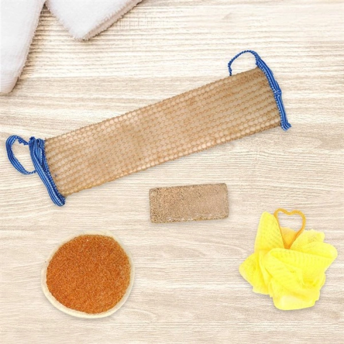 TUFEYO 4 Parçalı Banyo Duş Lifi Seti Vücut Sırt Yüz Lifi Ponza Taşı