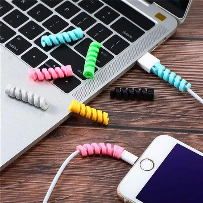 TUFEYO 4lü Apple, Android Şaj Kablosu Koruyucu Silikon Spiral Yay Aparat