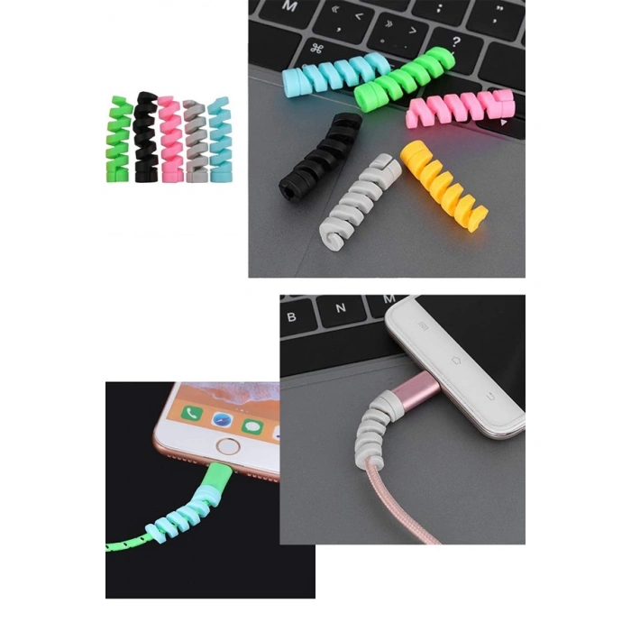 TUFEYO 4lü Apple, Android Şaj Kablosu Koruyucu Silikon Spiral Yay Aparat
