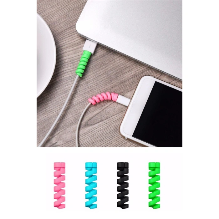 TUFEYO 4lü Apple, Android Şaj Kablosu Koruyucu Silikon Spiral Yay Aparat