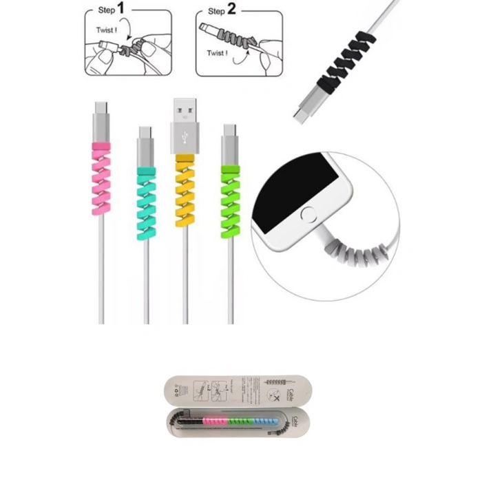TUFEYO 4lü Apple, Android Şaj Kablosu Koruyucu Silikon Spiral Yay Aparat
