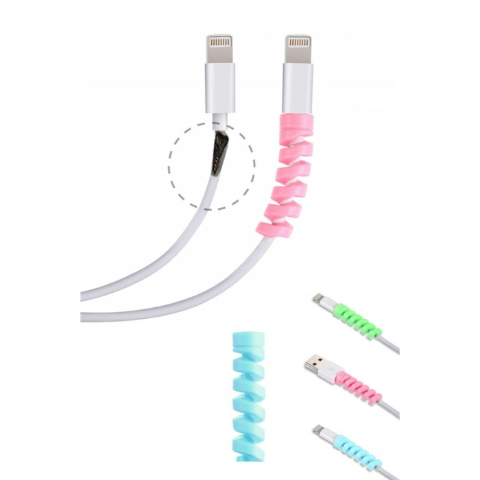 TUFEYO 4lü Apple, Android Şaj Kablosu Koruyucu Silikon Spiral Yay Aparat