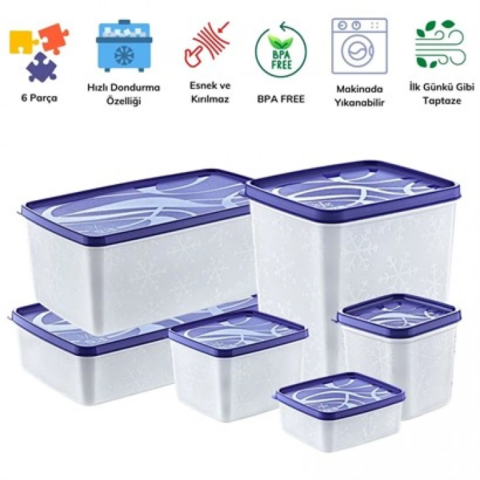 TUFEYO 6 Parça Kapaklı Makinede Yıkanabilen Yiyeceklerin Tazeliğini Koruyan Saklama Kapları