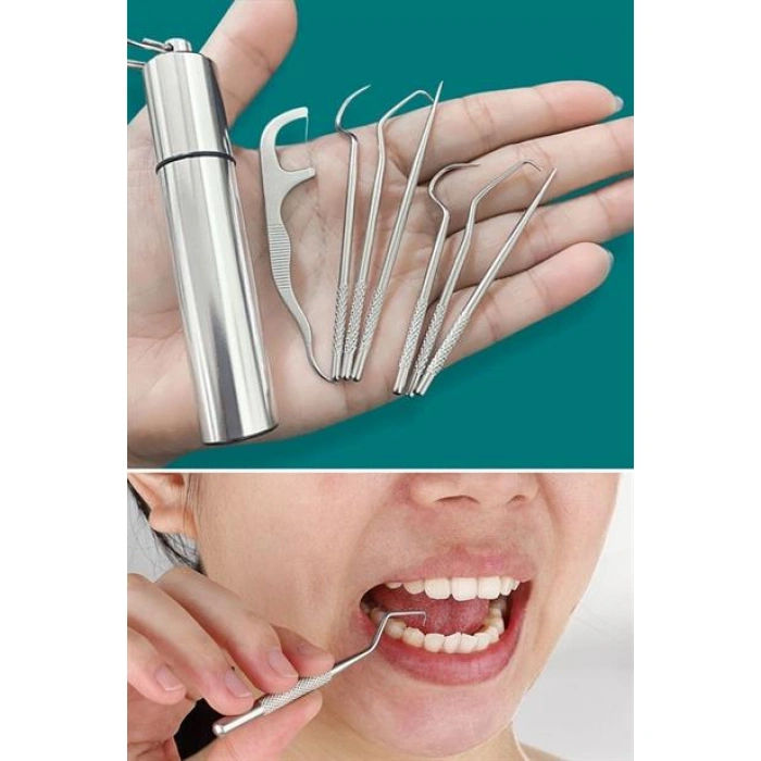 TUFEYO 7 Parça Paslanmaz Çelik Ağız Diş Tartar Sökücü Temizlik Bakım Seti