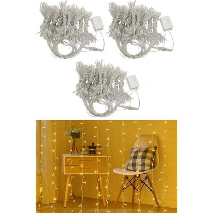 TUFEYO 8 Fonksiyonlu 200 Led 10 Saçak Şerit Led 2x2 Perde İp Led  (Gün Işığı)